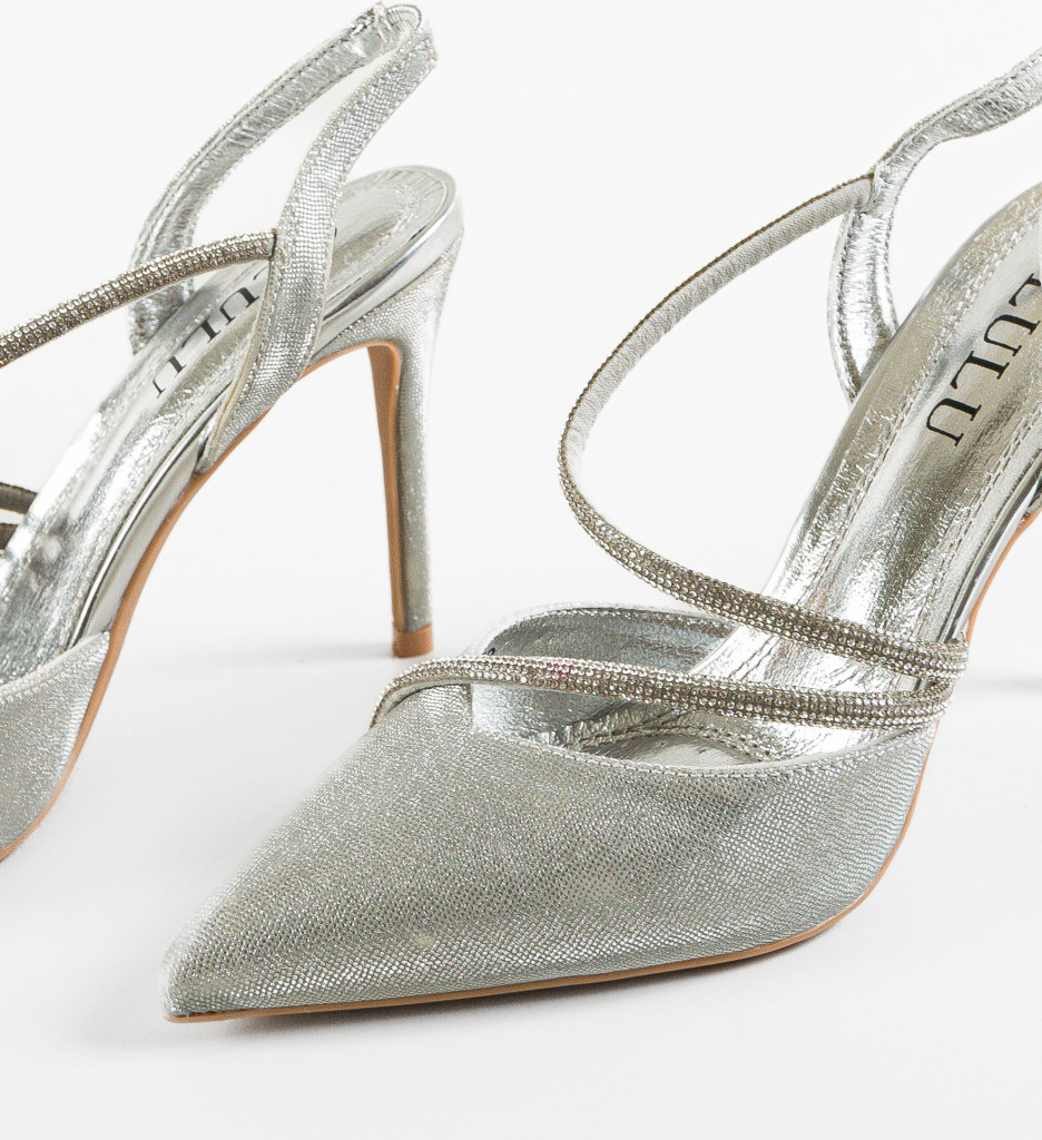 Pantofi Lemartes Argintii cu Toc Eleganți - imagine 7