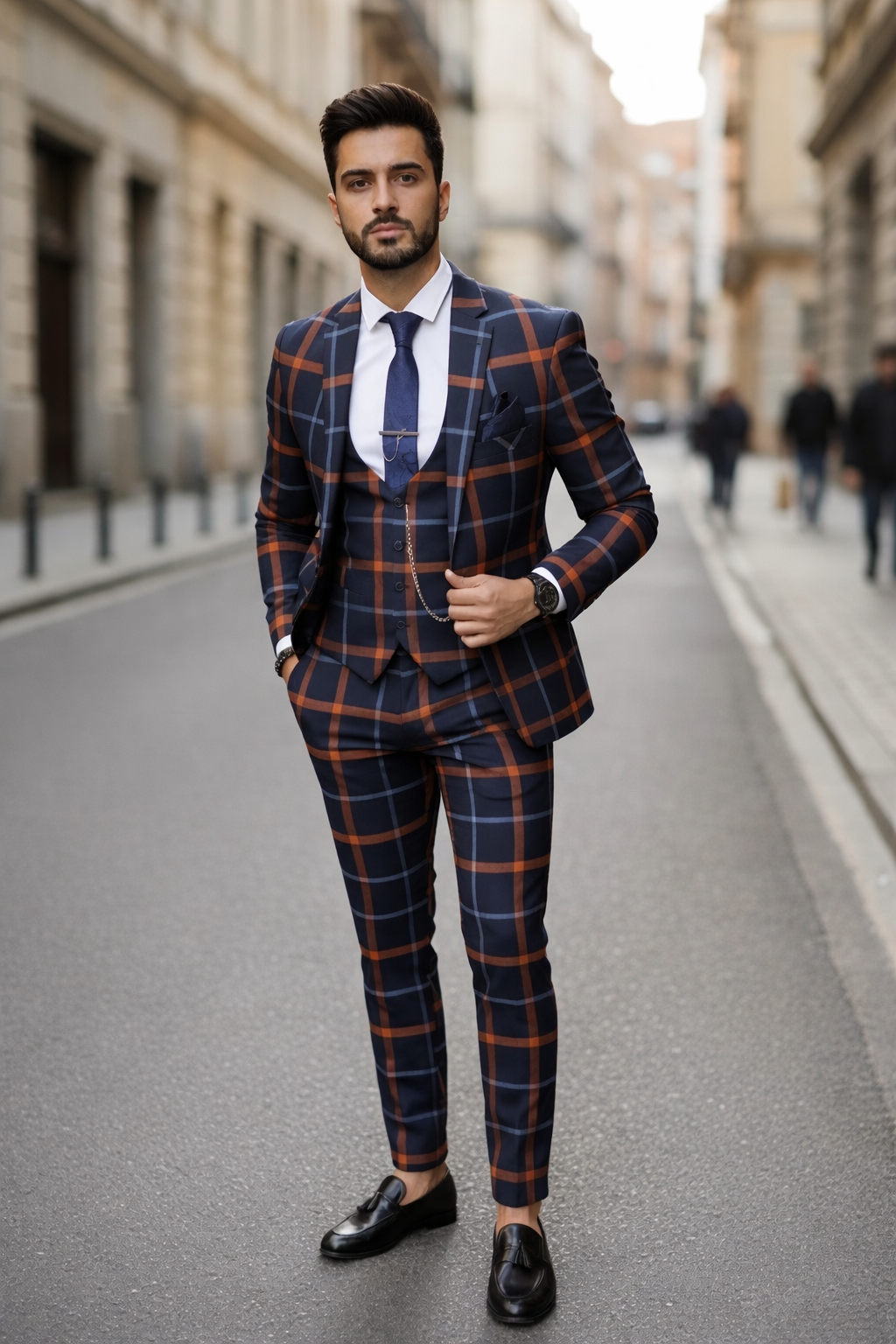 Costum Barbati Slim Fit Bleumarin Carouri B7956 - imagine 2