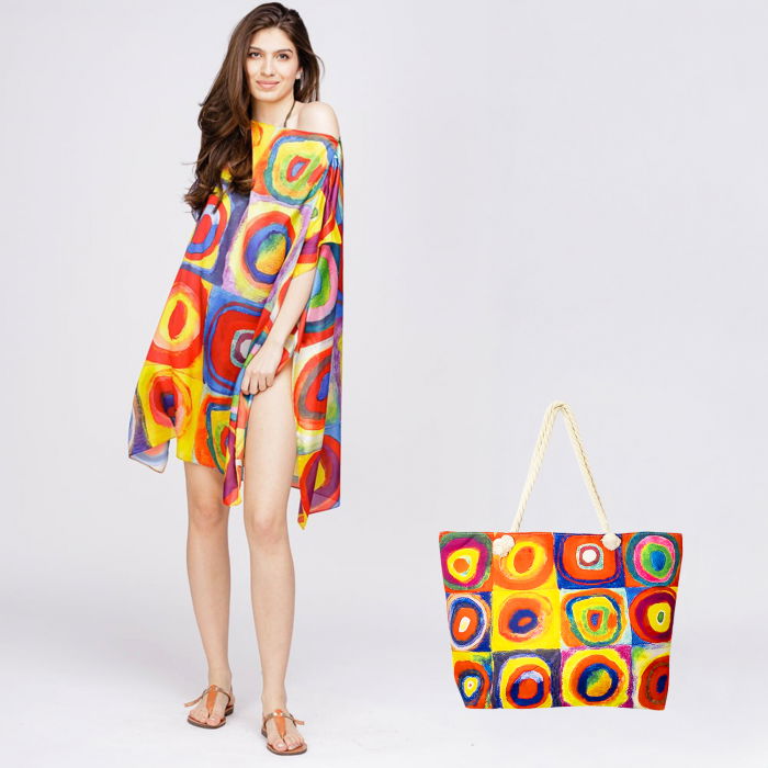 Rochie Poncho Mătase Kandinski + Geantă
