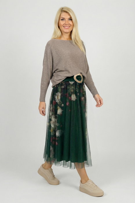 Fusta clos tulle floral verde Shopika