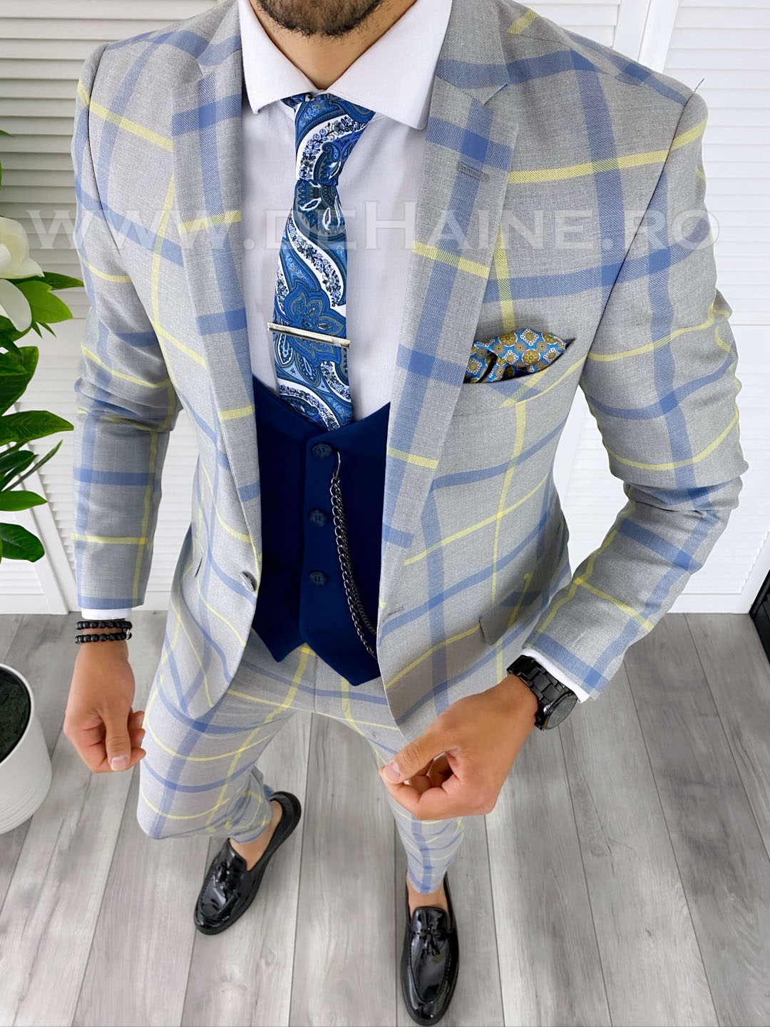 Costum Barbati Slim Fit Elegant Bleumarin