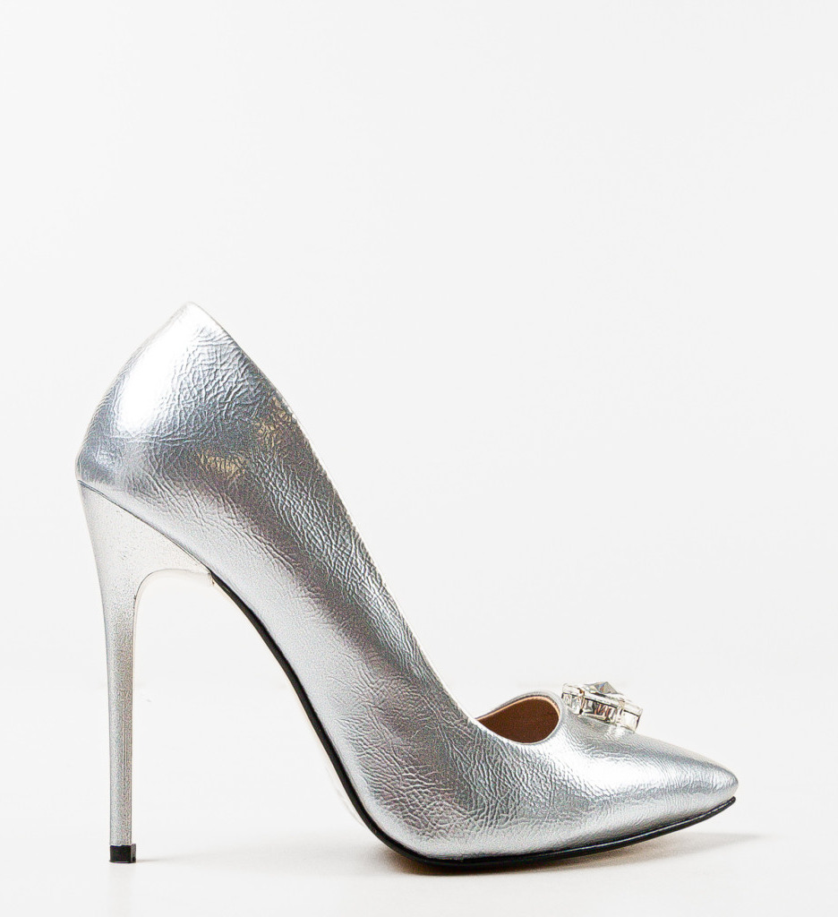 Pantofi cu Toc Alesyo Argintii - Eleganță - imagine 4