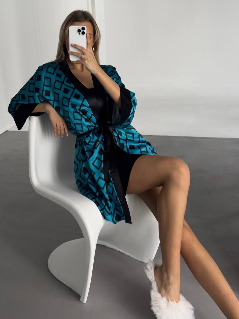 Set Halat & Camasă Delis Negru/Turcoaz - imagine 3