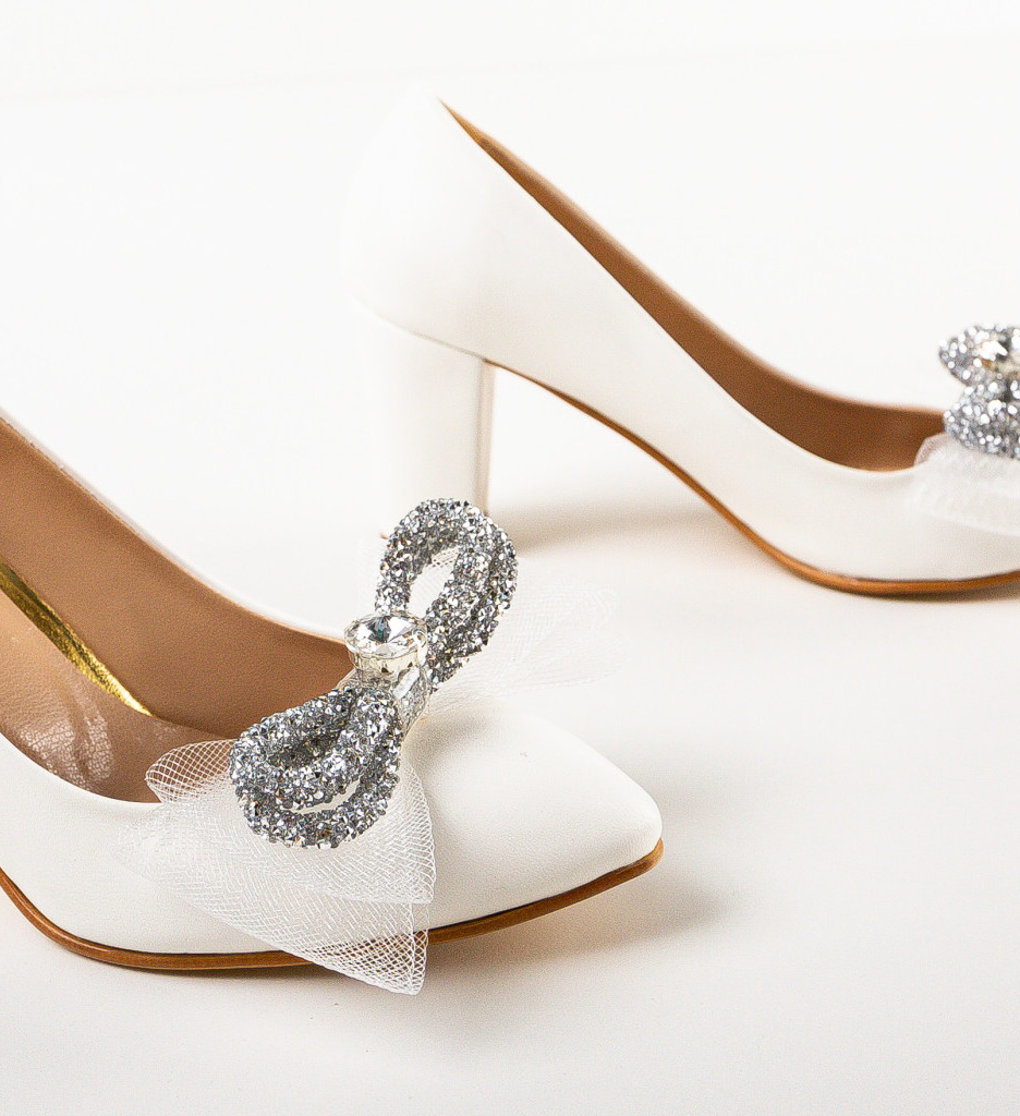 Pantofi Scar Albi cu Toc Eleganți - imagine 6