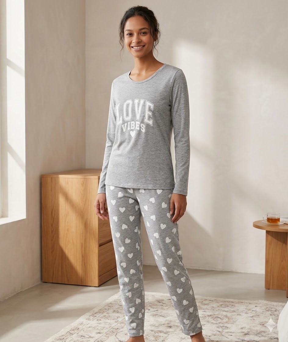 Pijama Dama Bumbac Gri Delis - 2 Bucăți Confortabilă