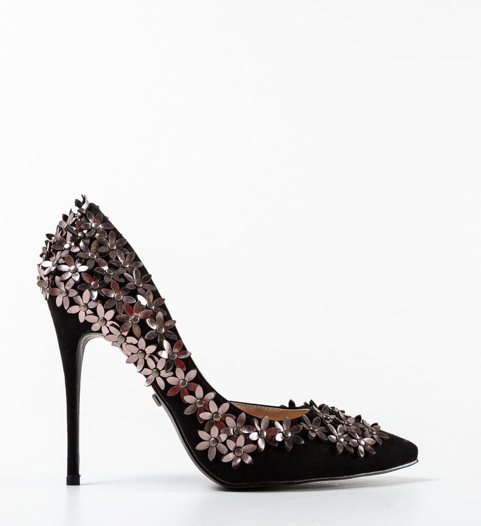 Pantofi Flowers Negri - Eleganță și Stil - imagine 4