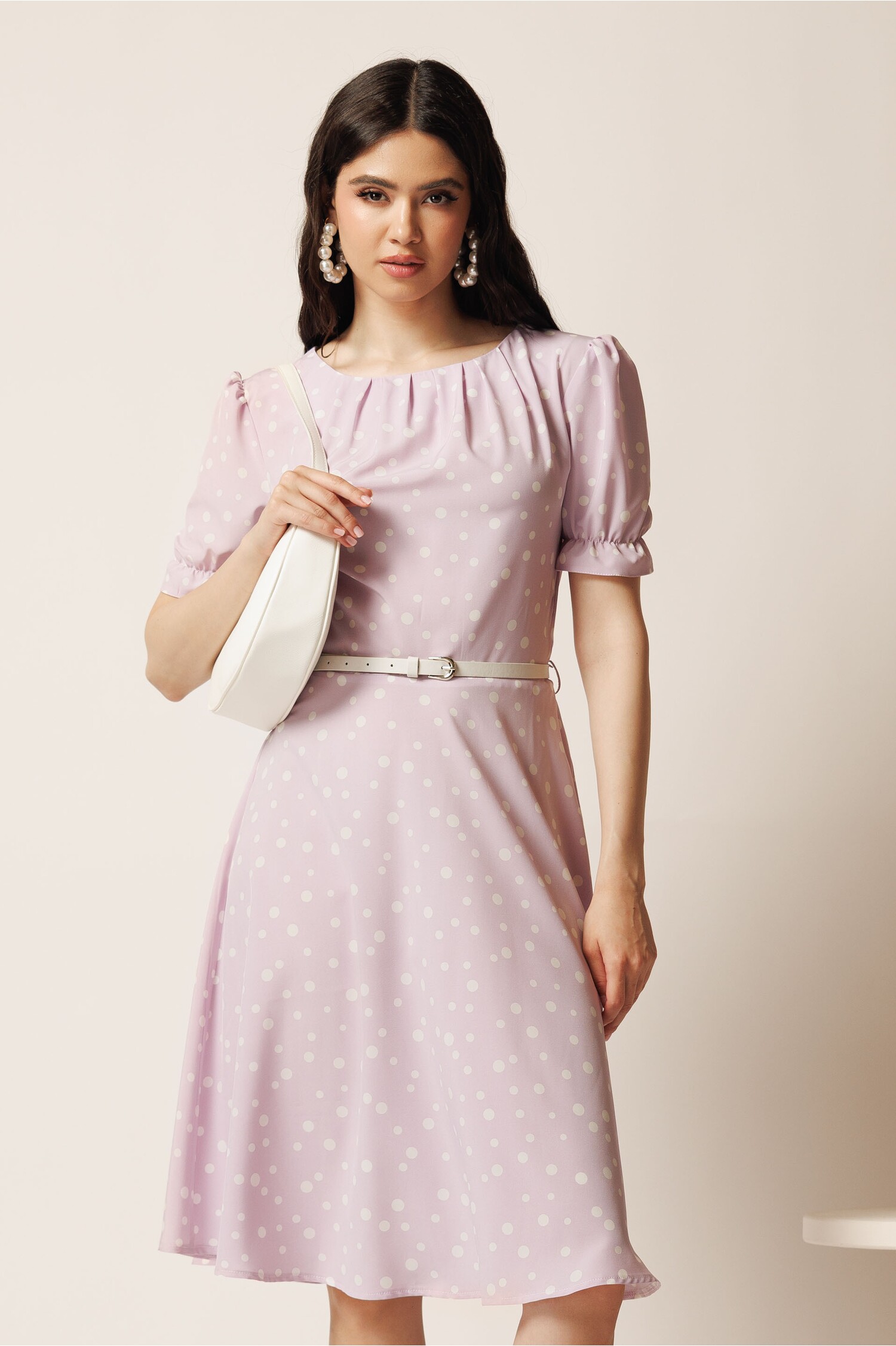 Rochie Midi Lila Viscoza Clos cu Curea