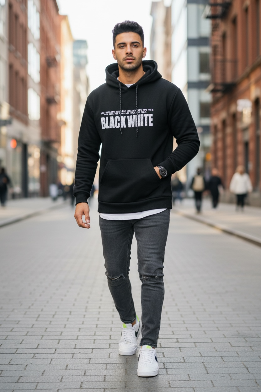 Hanorac Vătuit Barbati Slim Fit Negru | Modern