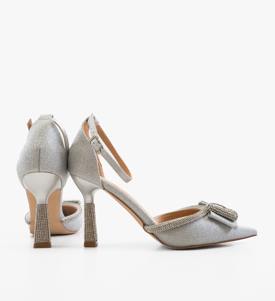 Pantofi Stiletto Tauler Argintii Eleganți - imagine 4