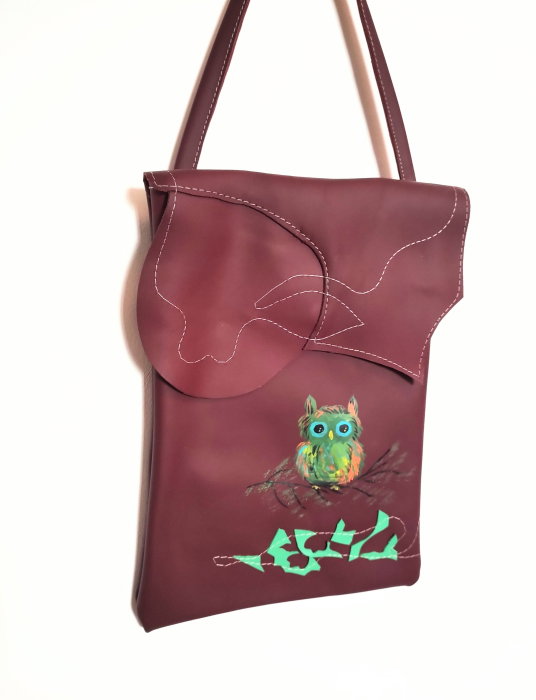 Geantă Piele Naturală Shopika cu Bufniță