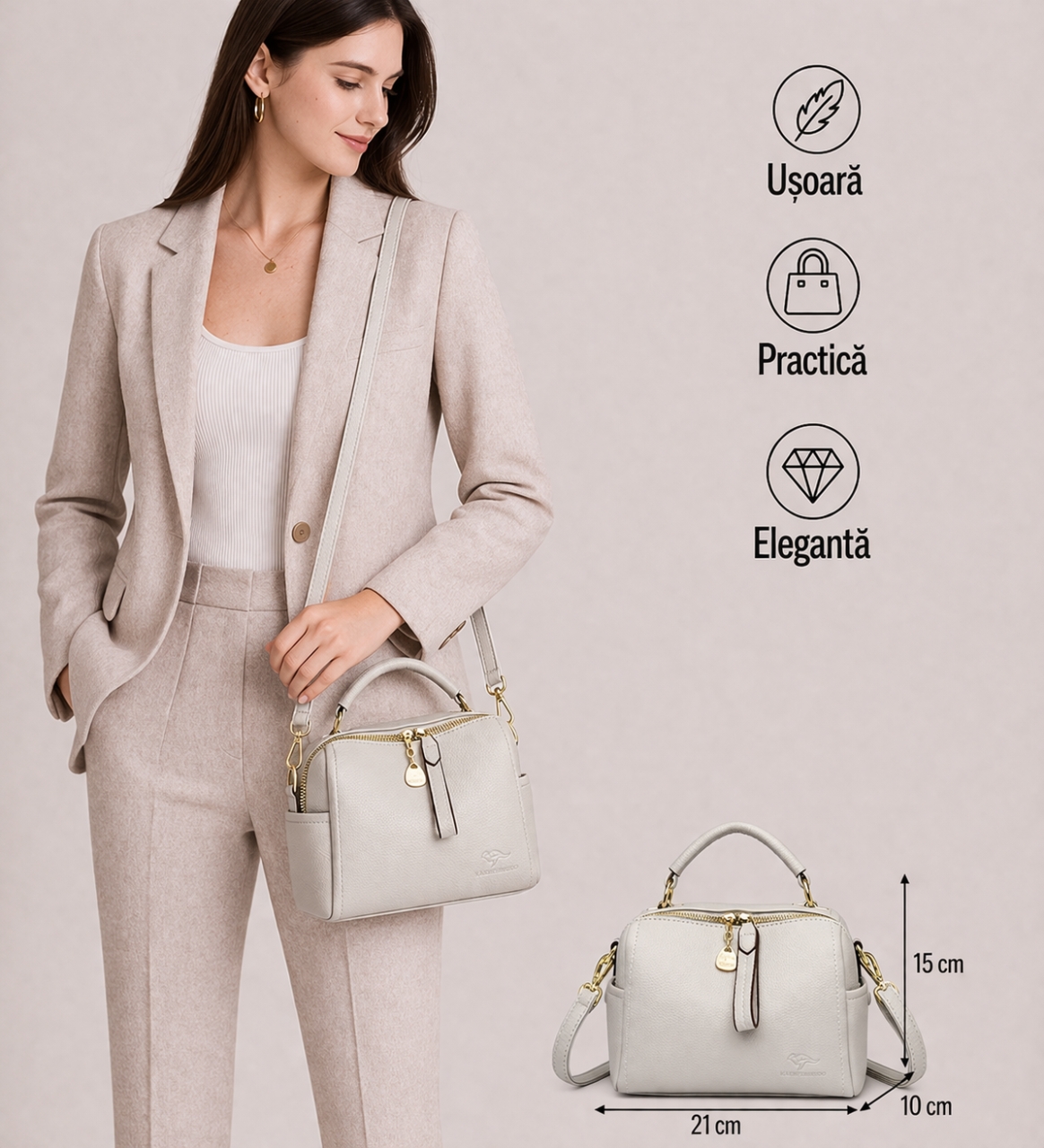 Geanta Dama Pfy Maribella GT1882 Gri Deschis - imagine 2