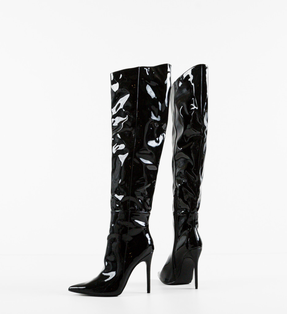 Cizme Bybyam Negre Elegante cu Toc - imagine 8