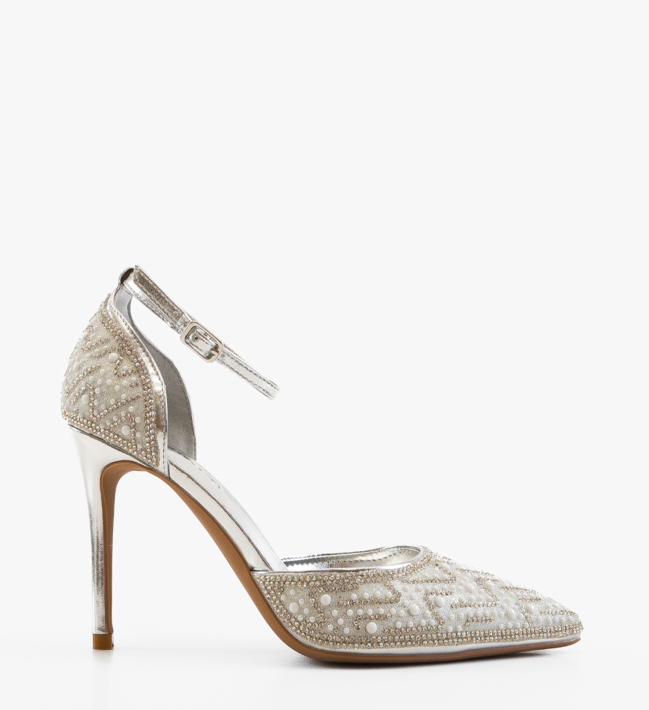 Pantofi cu Toc Regal Argintii Eleganți - imagine 6