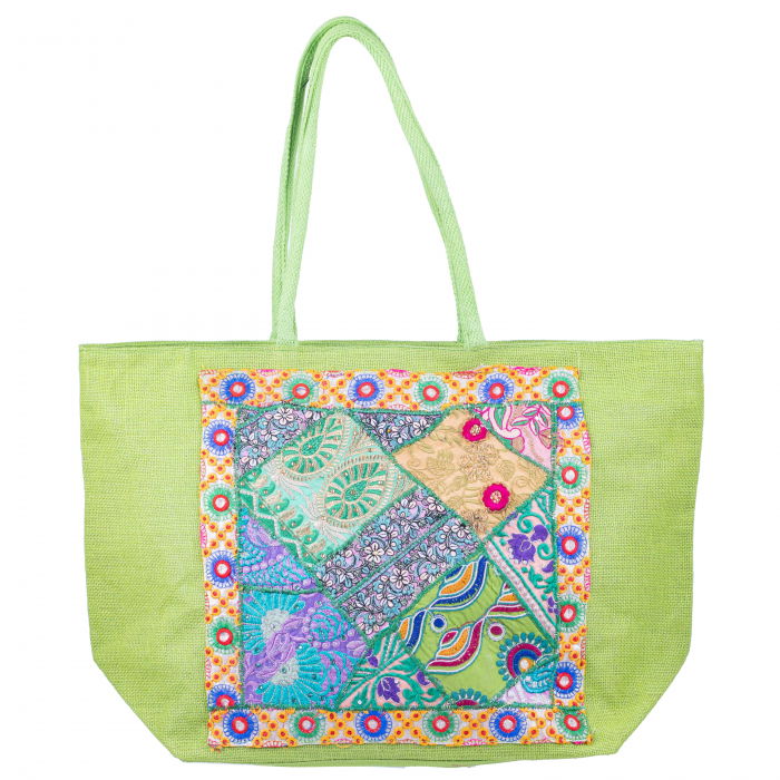 Geanta Verde Brodata Manual Shopika - Design Unic