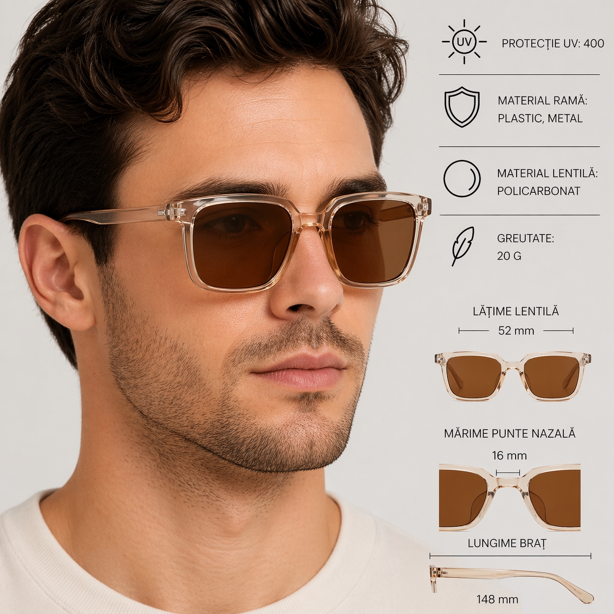 Ochelari Soare Picadili SG182 UV400 Crem - imagine 4