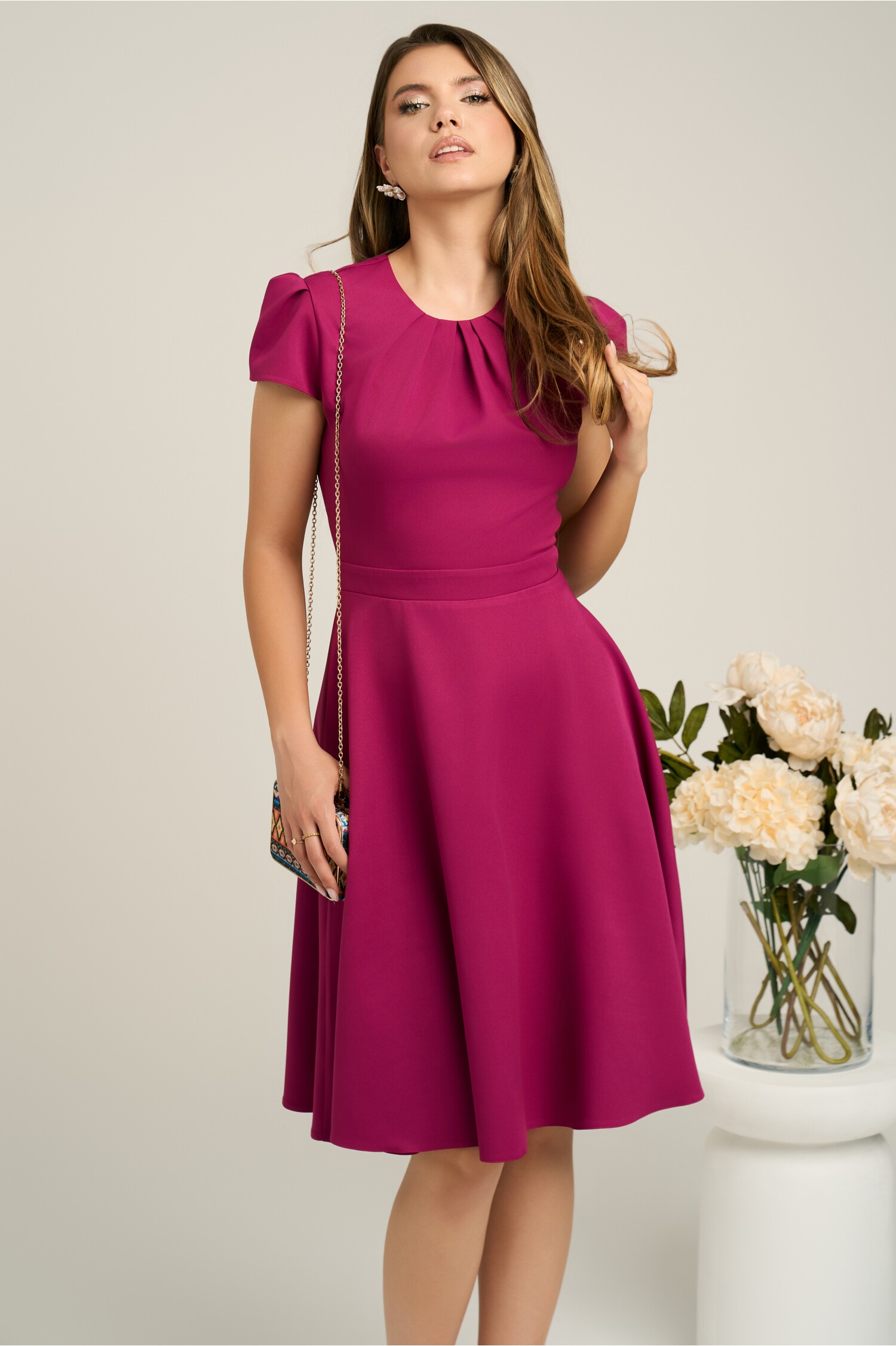 Rochie DY Fashion Magenta Eleganta cu Spatele Gol
