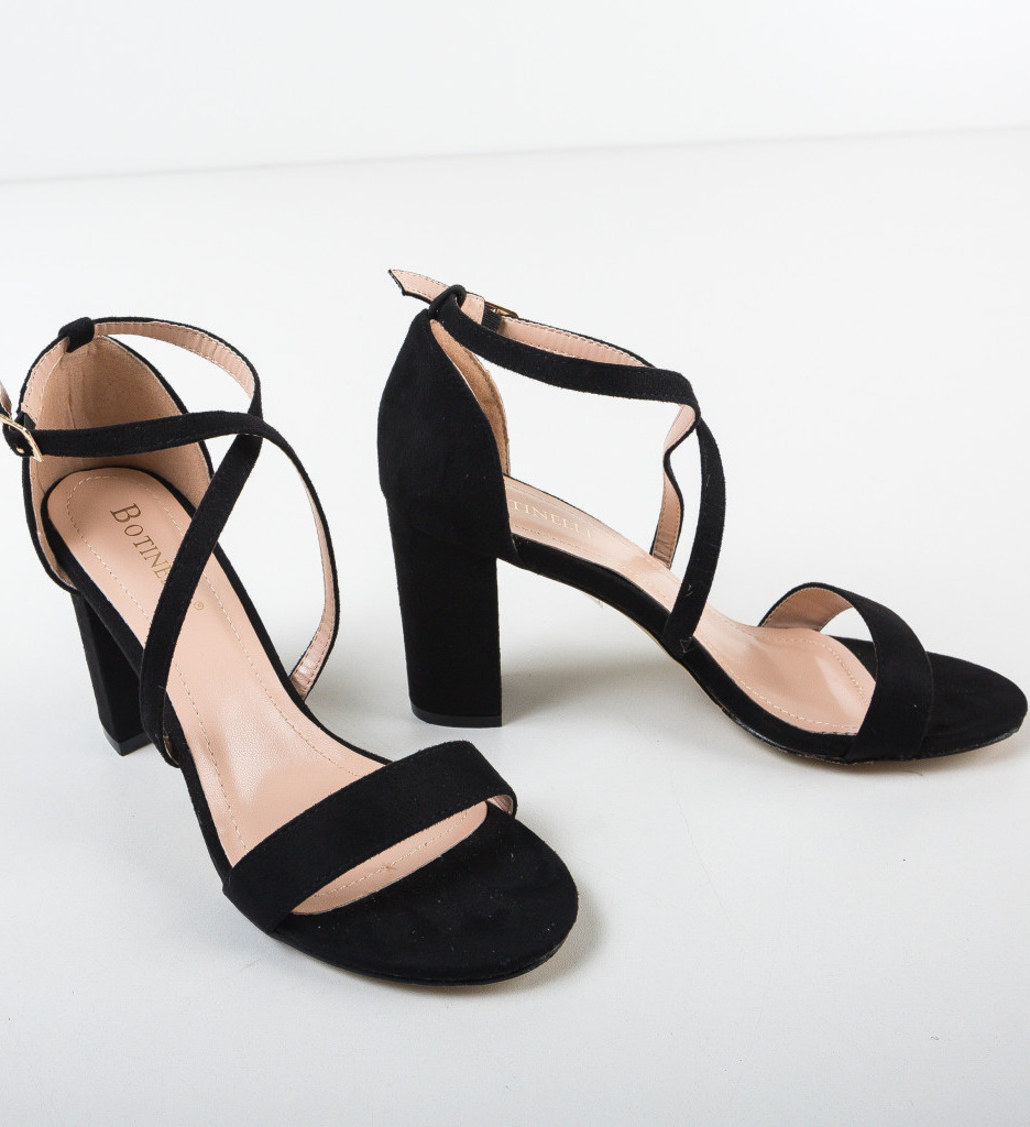 Sandale Tranta Negre Elegante cu Toc - imagine 6