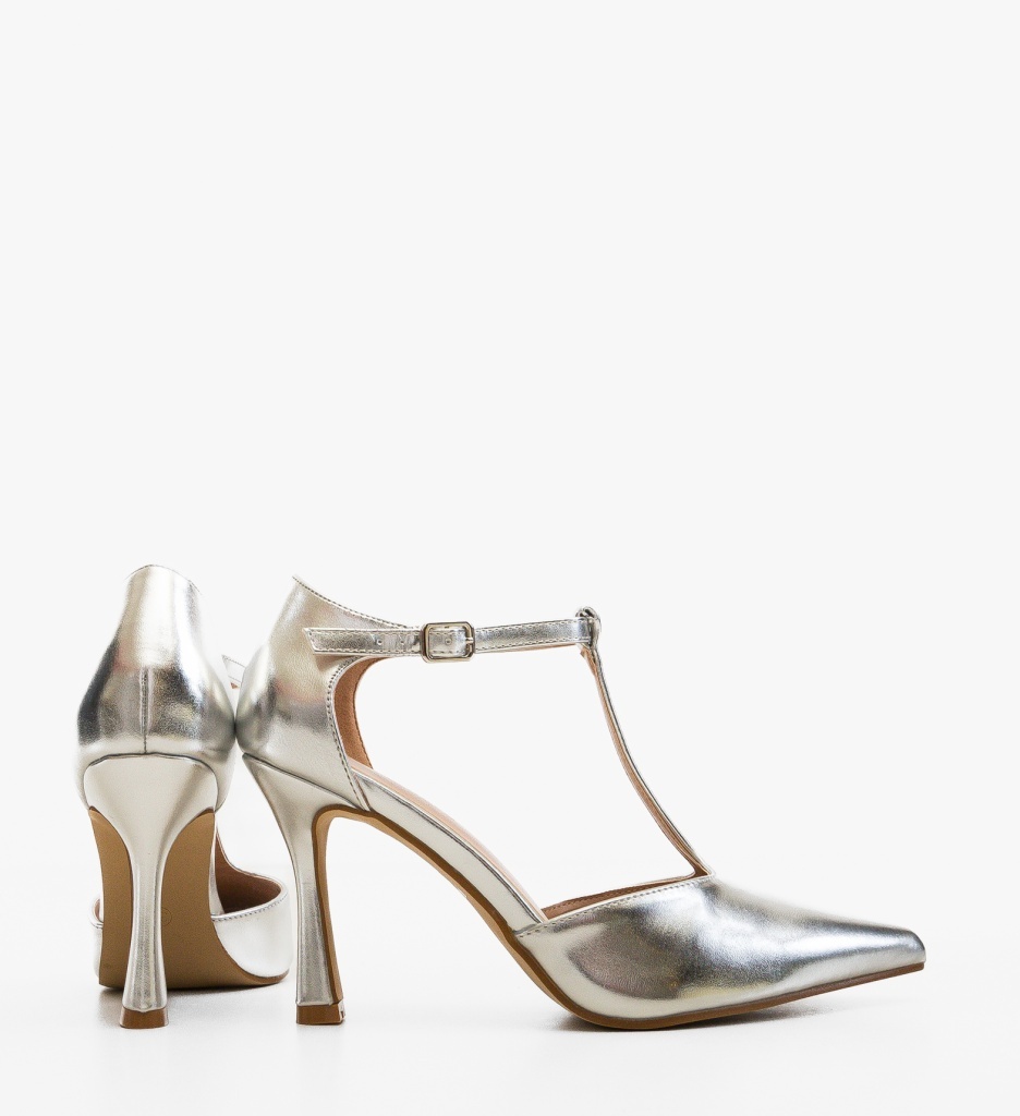 Pantofi dama Gyo Argintii cu toc eleganți - imagine 3
