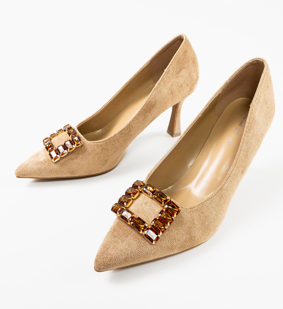 Pantofi Joan Khaki cu Toc Eleganți - imagine 8