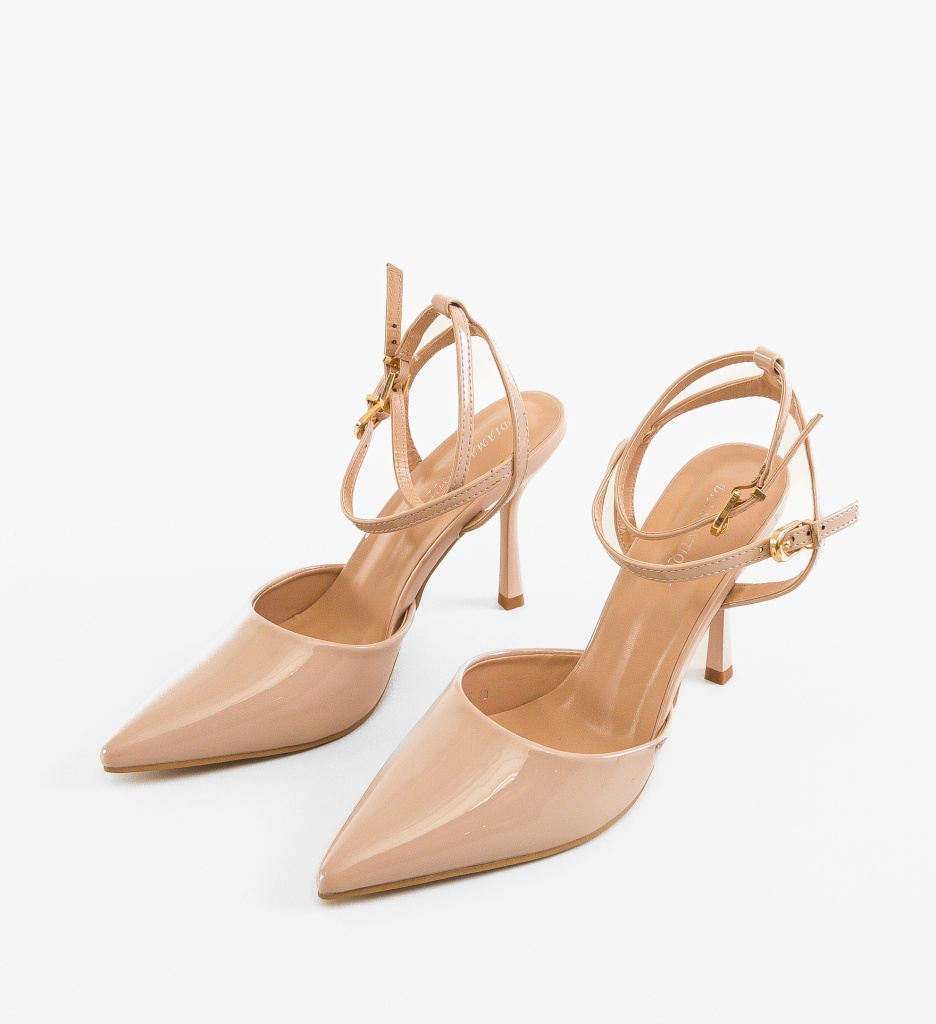 Pantofi Sureha Nude cu toc elegant - imagine 3