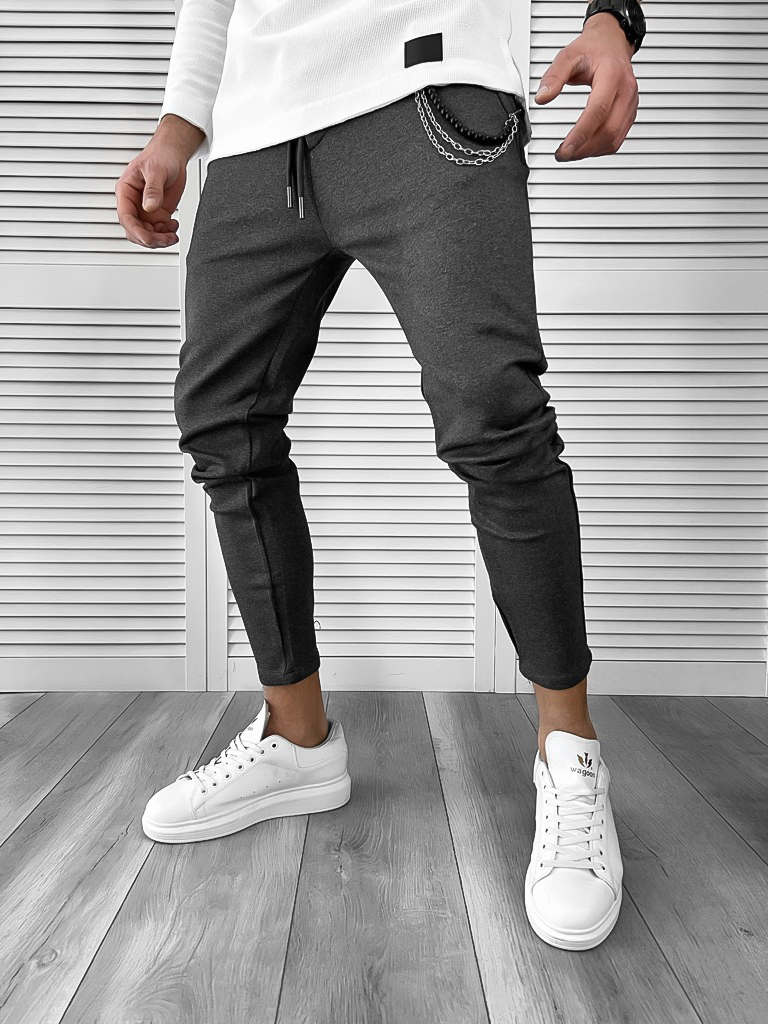 Pantaloni Casual Bumbac Gri Barbati
