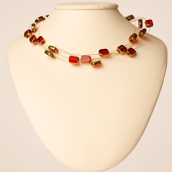 Colier Shopika Rosu-Metalic - Eleganta Delicata