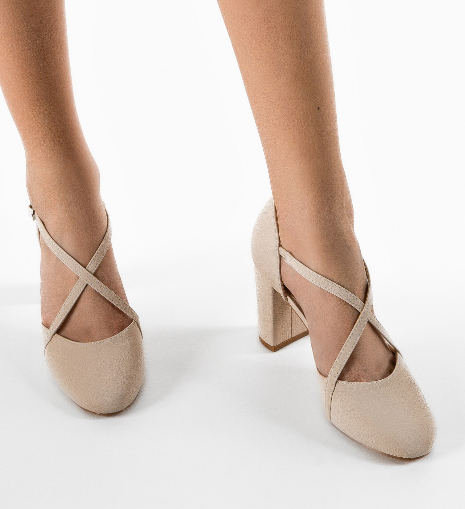 Pantofi Enora Bej cu Toc Eleganți - imagine 2