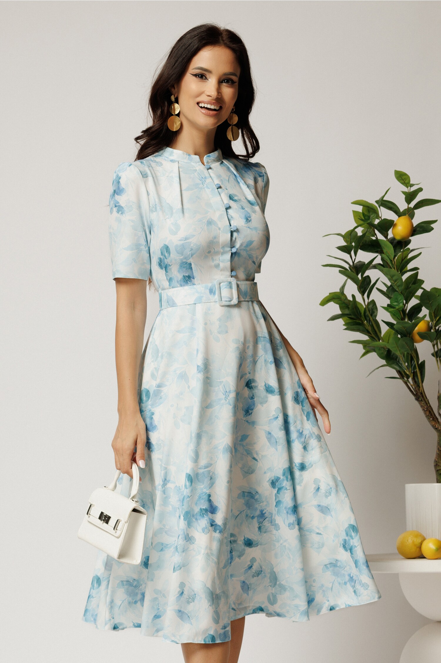 Rochie Midi Floral Bleu DY Fashion | Stil Eleganț