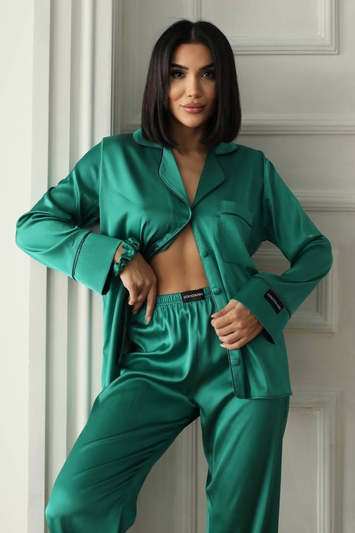 Set Pijama Dama 2 Piese Delis Verde Satin Mat - imagine 4