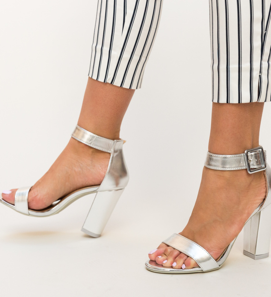Sandale Step Argintii cu Toc | Eleganță Modernă - imagine 3