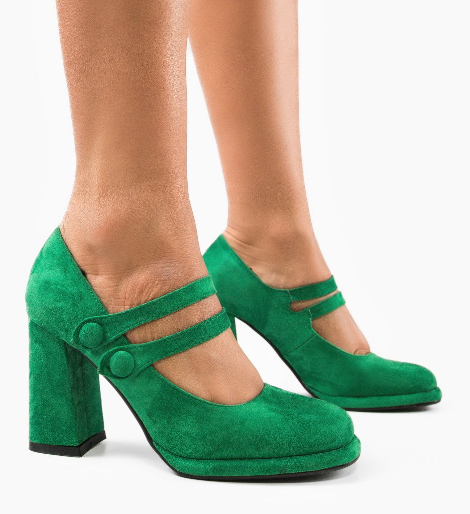 Pantofi Dama Verzi Vintage, Toc Elegant