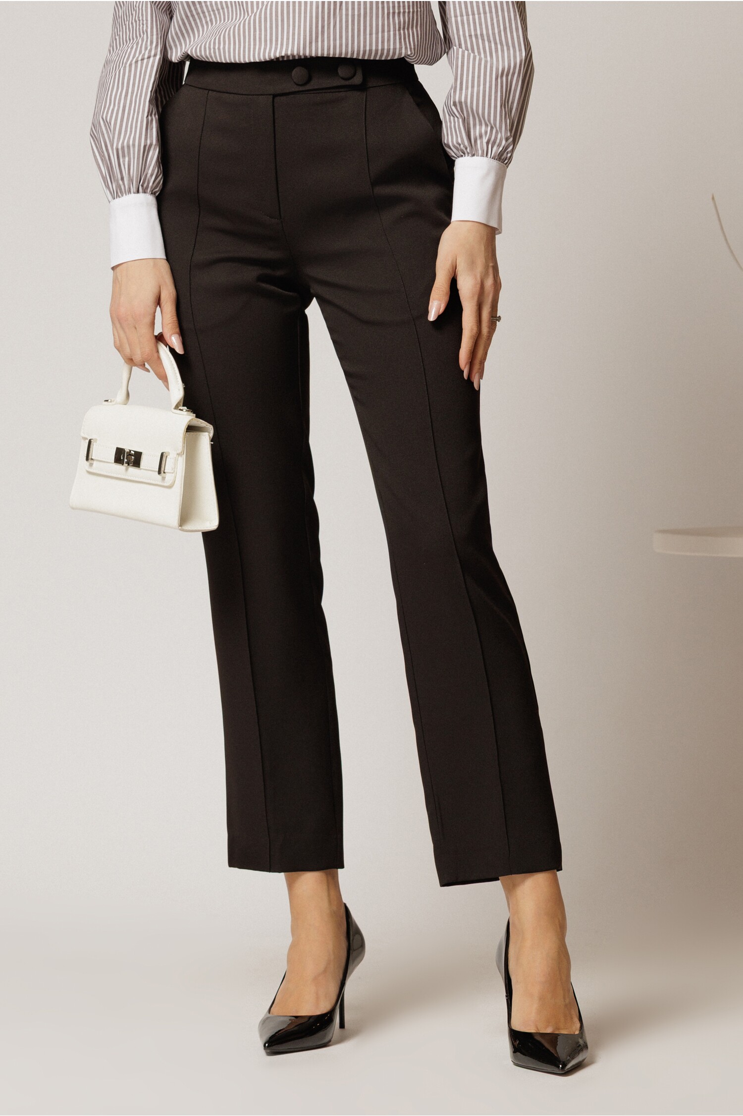 Pantaloni DY Fashion Negri Conici Stofă Eleganți
