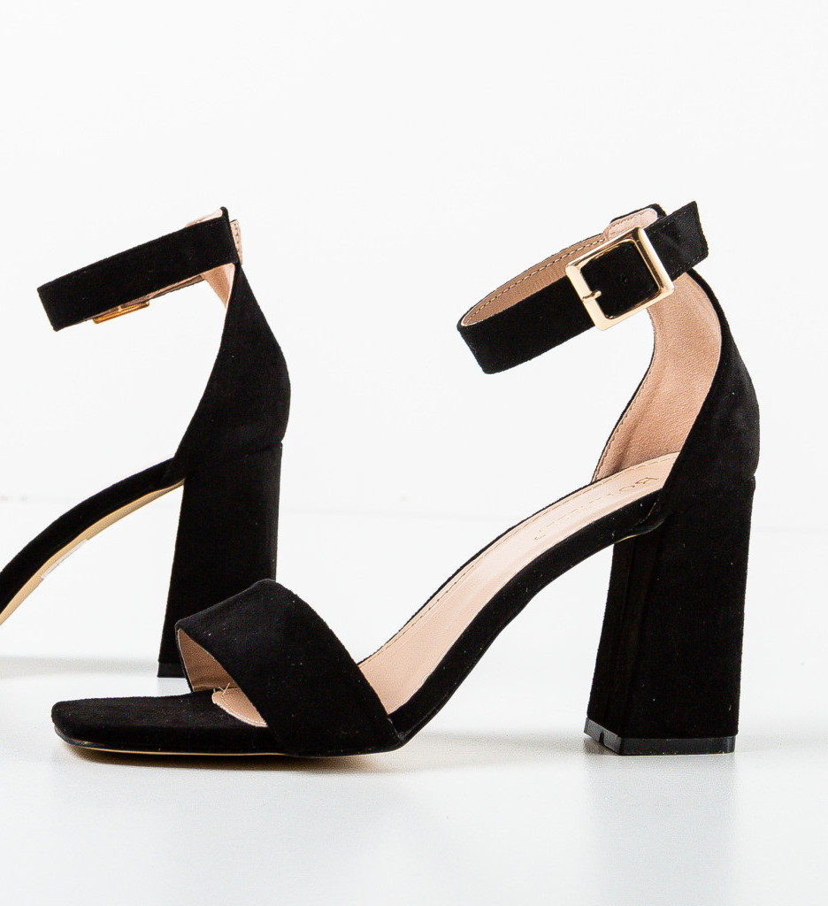 Sandale Kitu Negre Elegante cu Toc - imagine 3