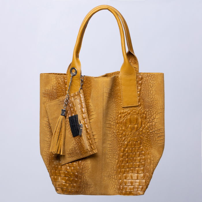 Geanta Shopika Piele Intoarsă Galben Mustar