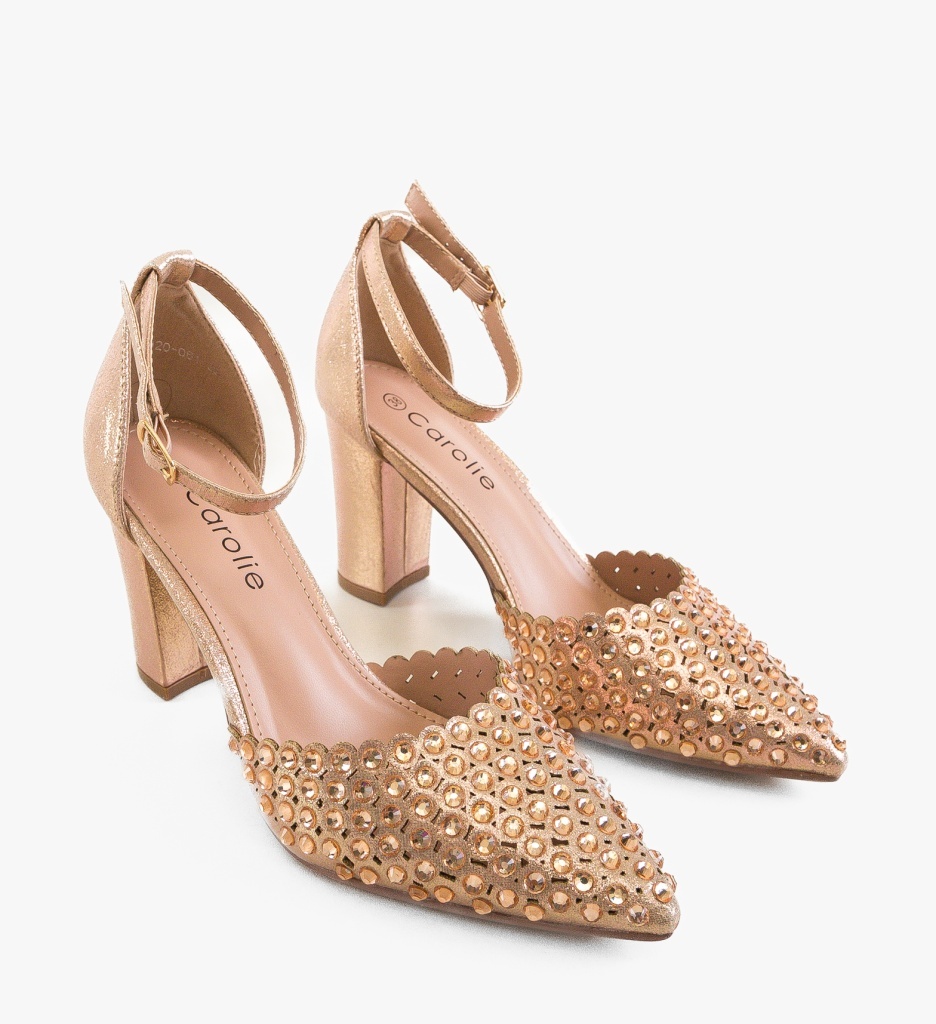 Pantofi Dama Eleganți cu Toc Bampir Aurii - imagine 5