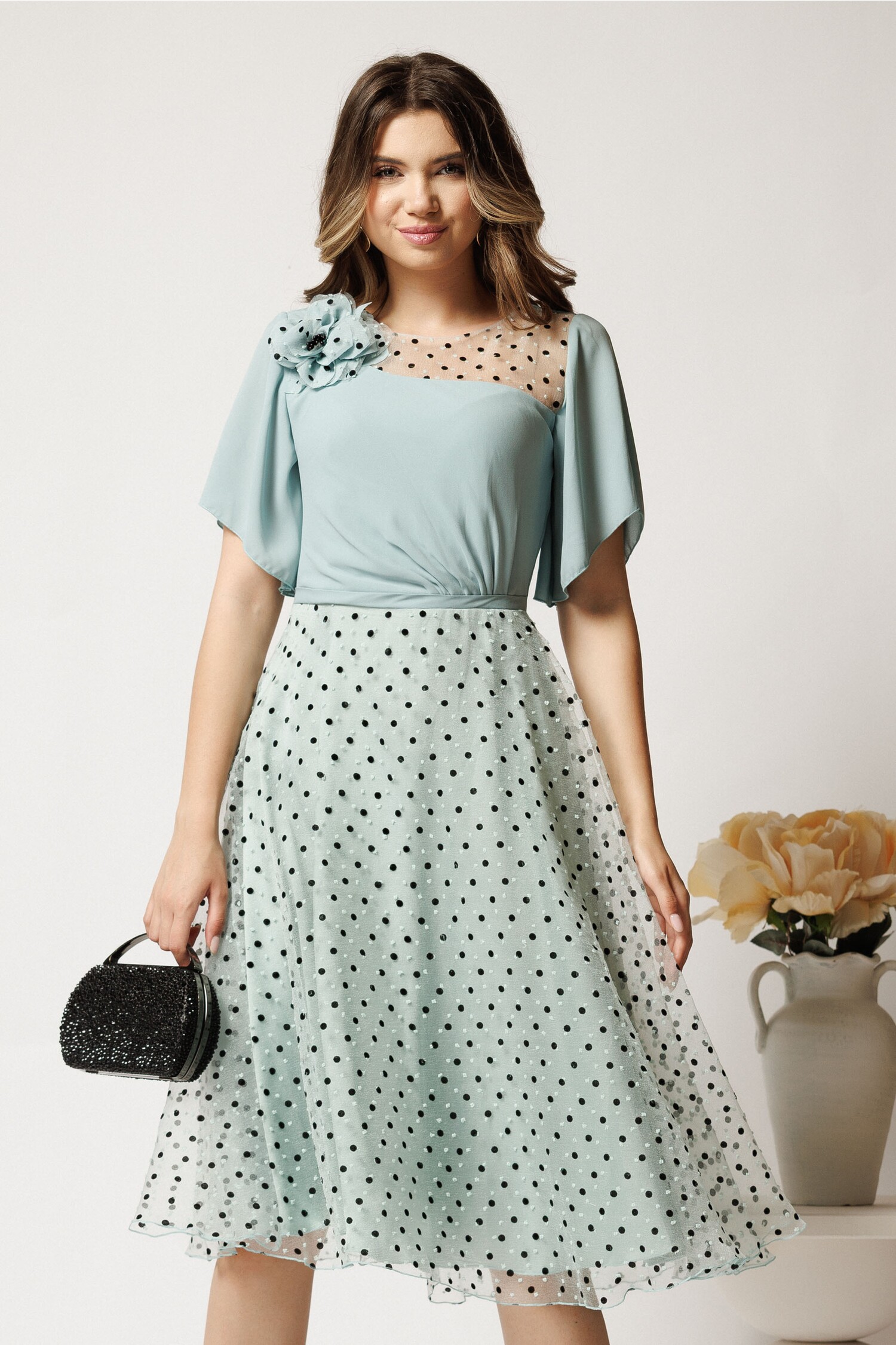 Rochie Midi Verde Mint Eleganta | Cununie Civilă