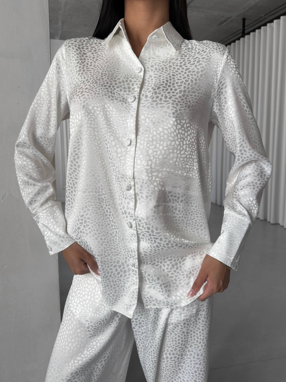 Pijama Dama 2 Piese Delis Alb Cu Nasturi - imagine 5