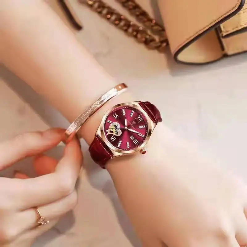 Ceas Dama Poedagar CS1519 Rosu Piele - imagine 5