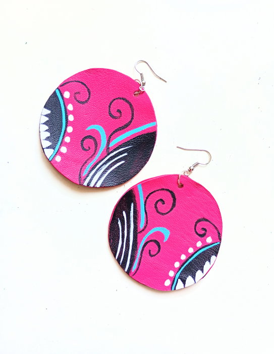Cercei Handmade Piele Fuchsia | Shopika