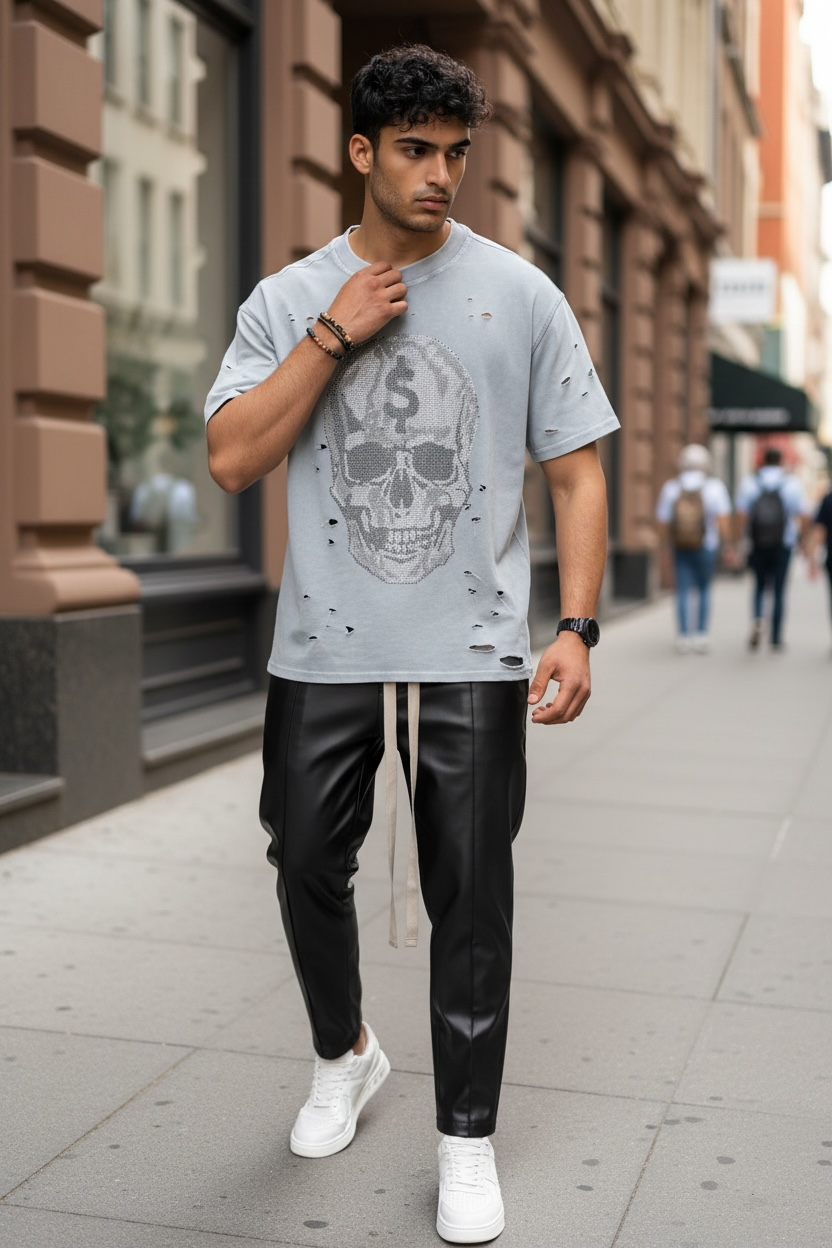 Tricou barbati gri  cu imprimeu   oversize Y238 11-1.1