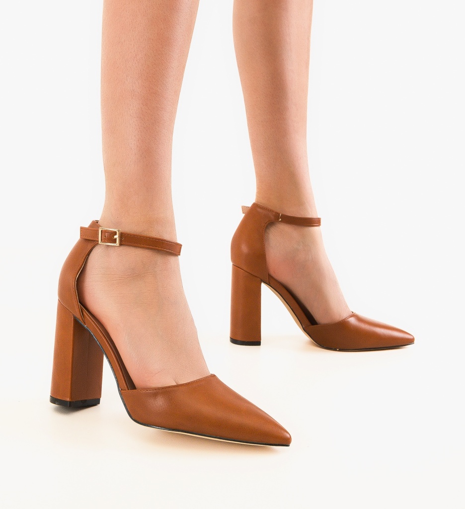 Pantofi dama Saira Camel cu toc elegant