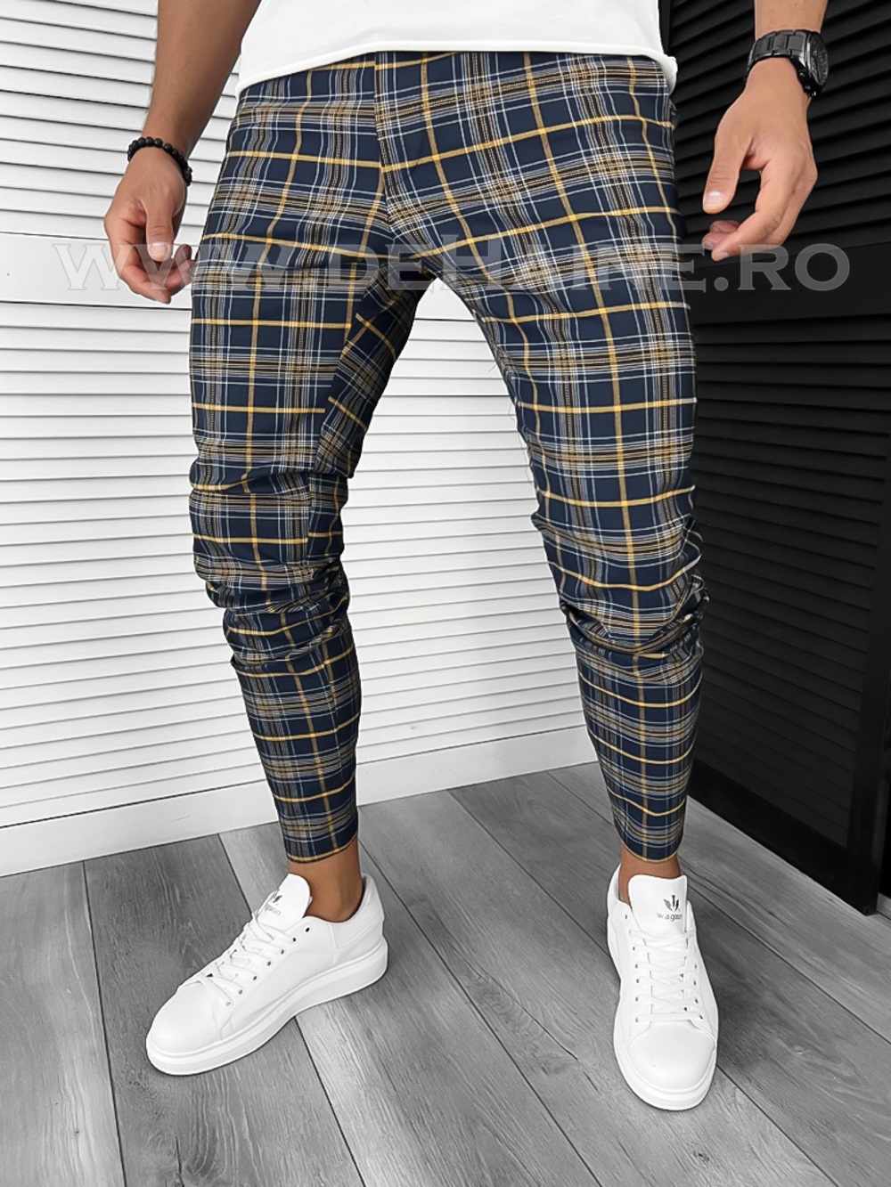 Pantaloni Casual Bleumarin Carouri Bumbac