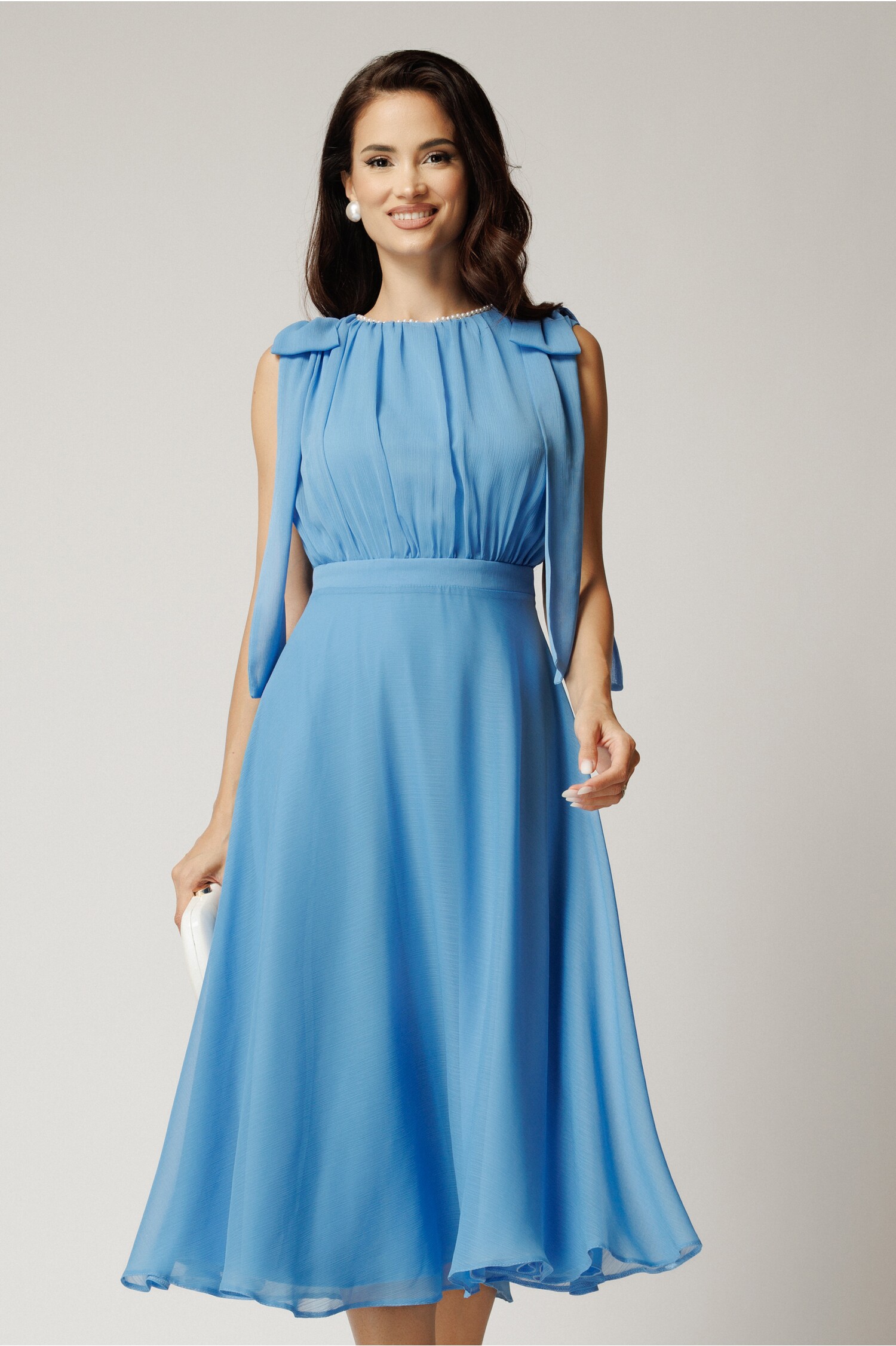 Rochie DY Fashion Bleu Midi din Voal cu Funde