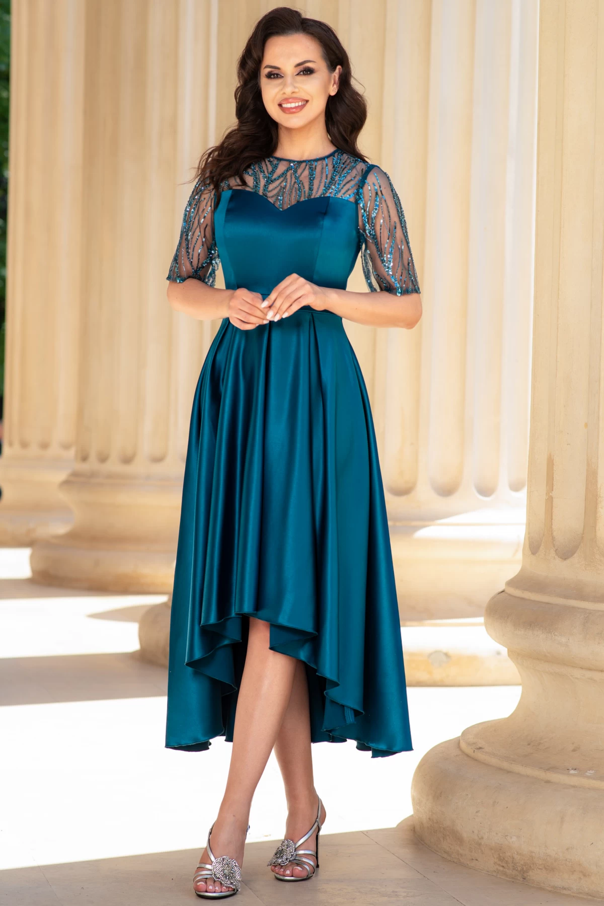Rochie de ocazie asimetrica turquoise Deniz
