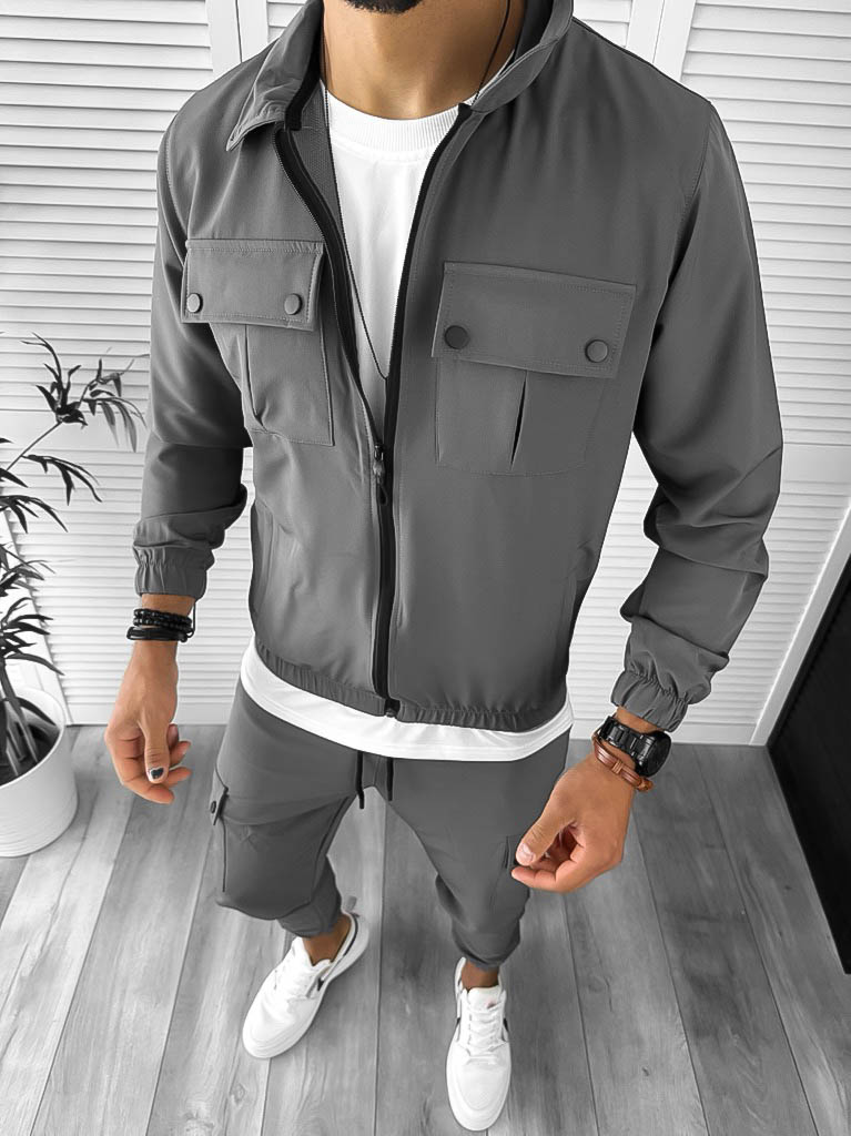 Trening Barbati Slim Fit Gri Premium Bumbac