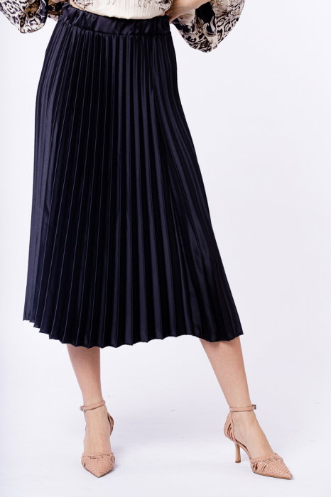 Fusta Plisata Satinata Midi Neagra Shopika