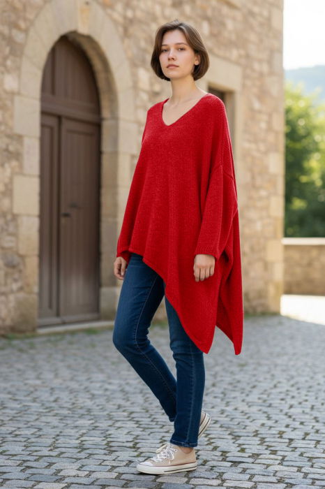 Pulover Oversize Pufos Rosu - Shopika