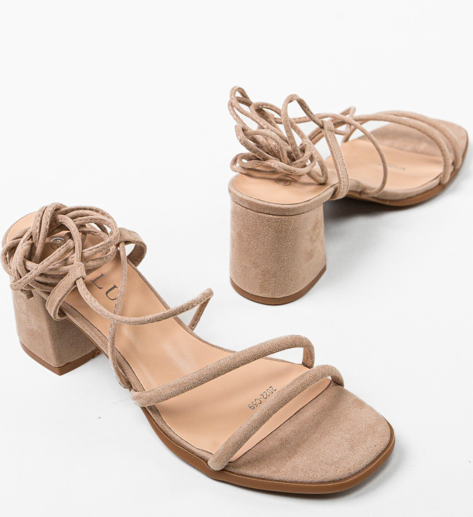 Sandale Calf Bej cu Toc Elegante - imagine 5