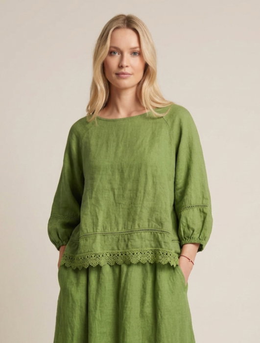 Bluză in cu dantelă Verde Shopika | Elegant & Lejeră