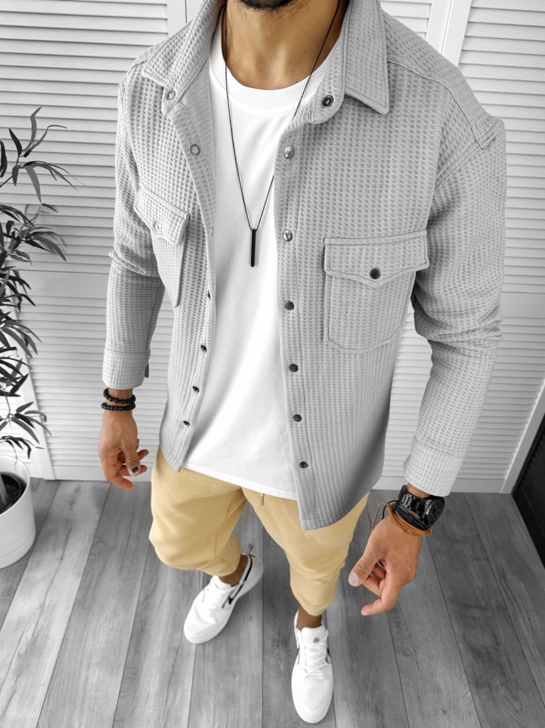 Cămașă Bărbați Gri Slim Fit Casual